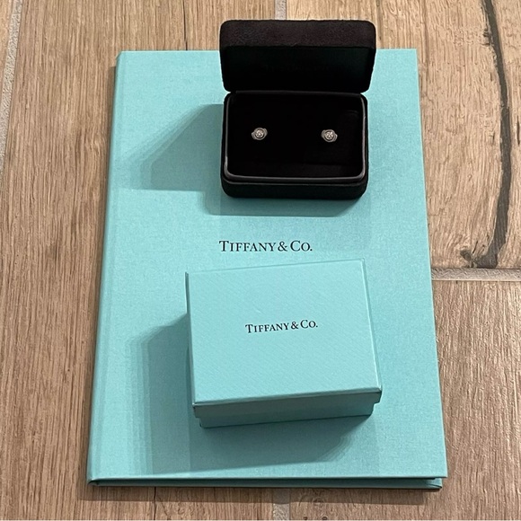 Tiffany & Co Elsa Peretti Diamonds By Yard Platinum Womens Earrings Studs w/ Box - Picture 3 of 7